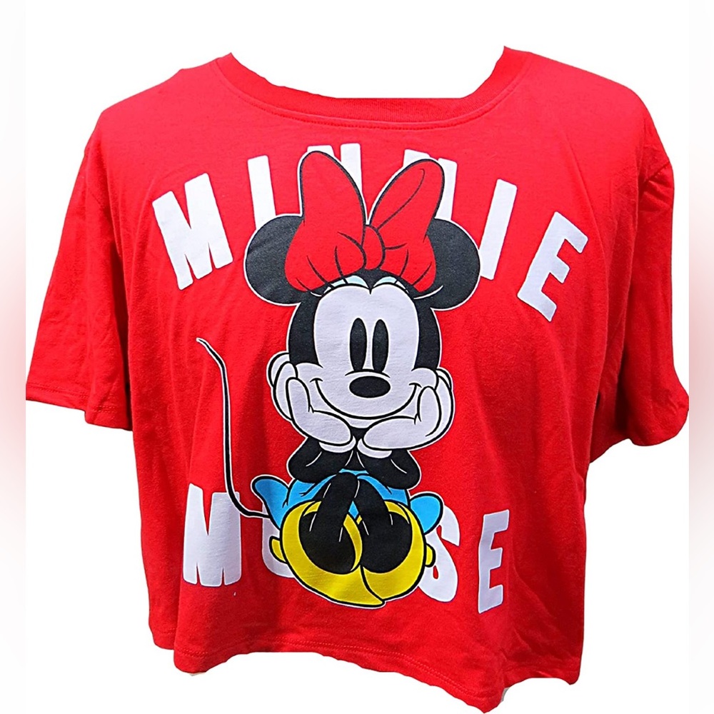 Disney Minnie Mouse Red Cropped Short Sleeve Graphic Tee T-Shirt, Size XXL, EUC